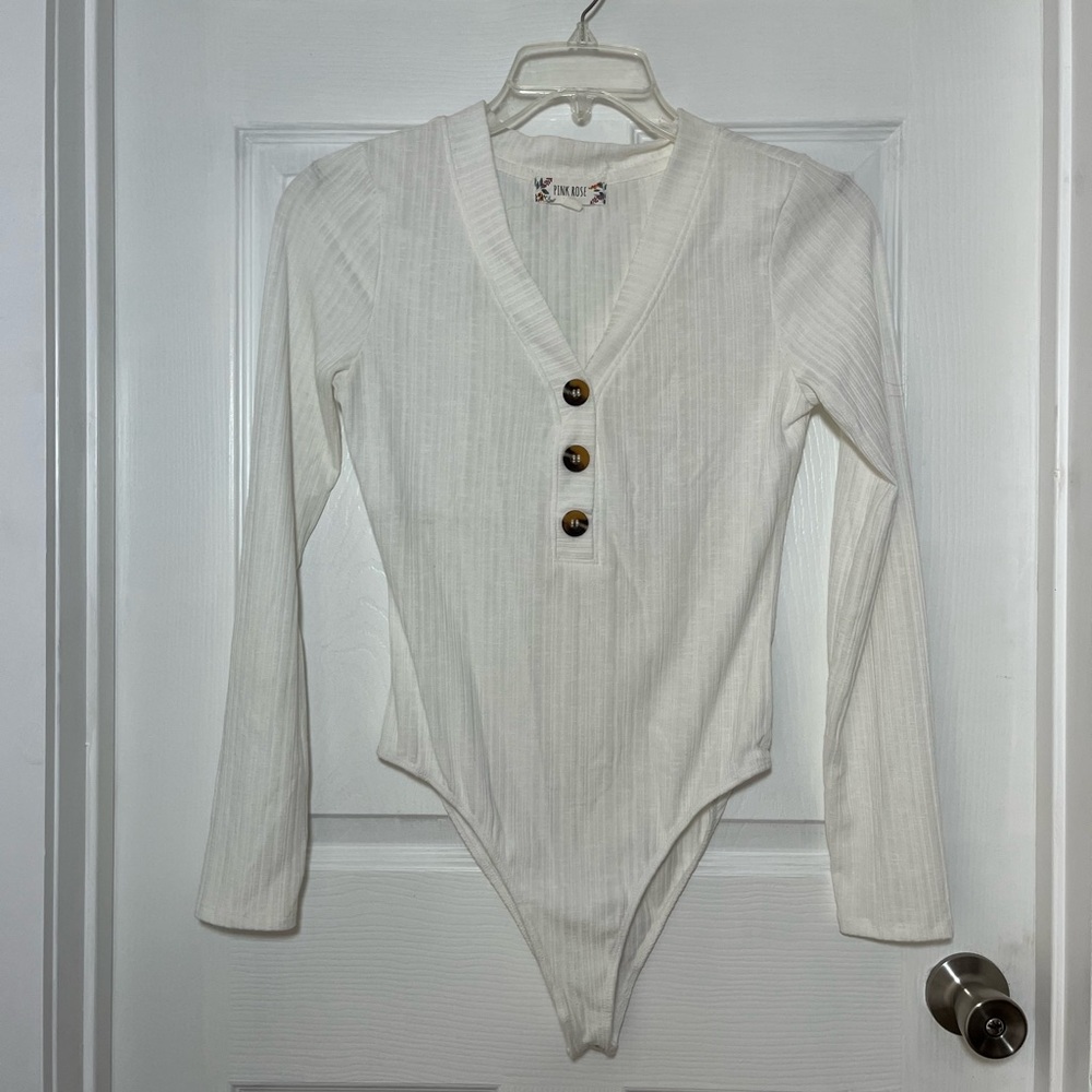 Pink Rose Cream Ribbed Women’s Bodysuit